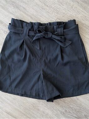 Max Studio Black High-Waist Paperbag Tie Shorts